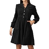 Jayscreate Women's 2025 Long Sleeve Corduroy Dress Above Knee A-Line V Neck Fall Winter Short Work Dress