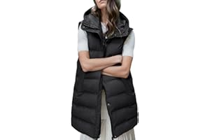 Gihuo Women's Long Puffer Vest Winter Quilted Hooded Sleeveless Zip Up Long Jacket Vest Gilet