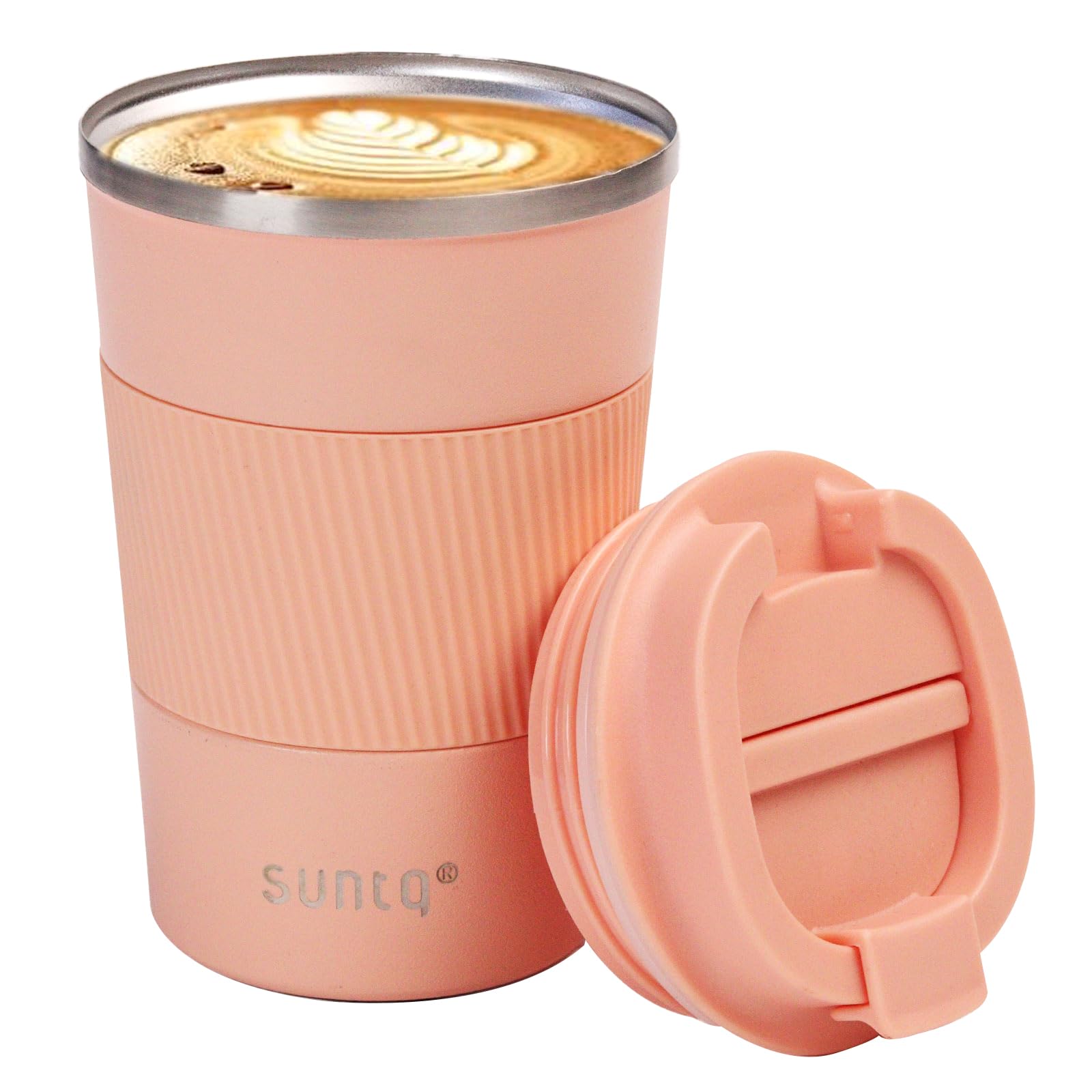 SUNTQ Reusable Coffee Cups Travel - Coffee Travel Mug with Leakproof Lid - Thermal Mug Insulated Cup - Stainless Steel Travel Cup with Rubber Grip - for Hot and Cold Drinks, 13oz/380ml Light Pink