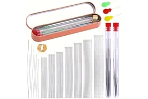 70Pcs Heavy-Duty Beading Needles Set, 5 Sizes Long Straight Collapsible Beading Needles with Storage Box for Bracelet Making,