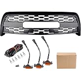 Astra Depot Front Bumper Grille w/Amber LED for 2003-2006 Toyota Tundra | Matte Black Honeycomb Mesh 3 Marker Lights Letters Bracket Wiring Harness Mounting Accessories ABS Plastic