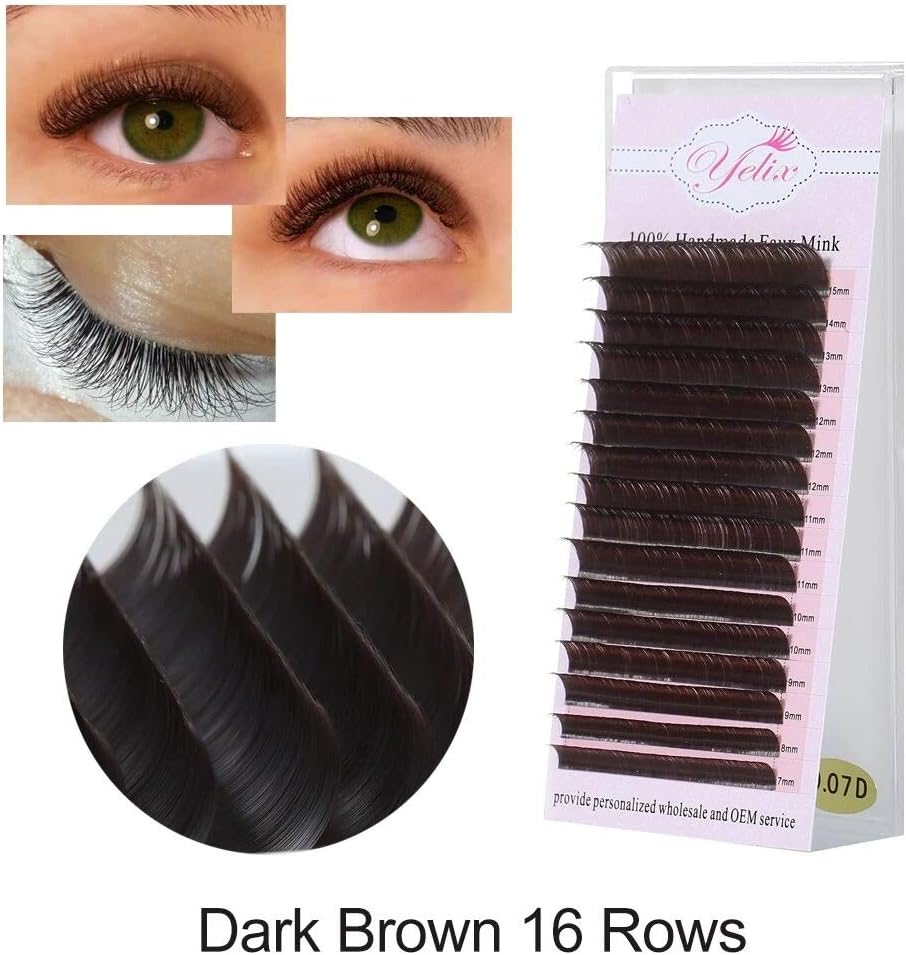 CC-11mmx1, Dark brown 0.10mm Yelix 16rows Brown False Eyelashes Extension Individual Lashes Natural Eyelash Extensions eyelashes for building