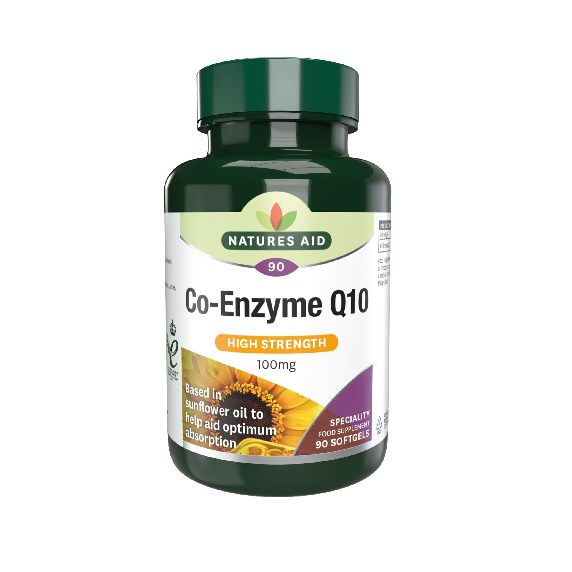 Natures Aid Co-Q-10 100mg – Co-Enzyme Q10 Supports Energy Production & Heart Function – High Strength Ubiquinone – Pack of 90 Softgels – Gluten Free – Non-GMO – Sunflower Oil Base for Absorption