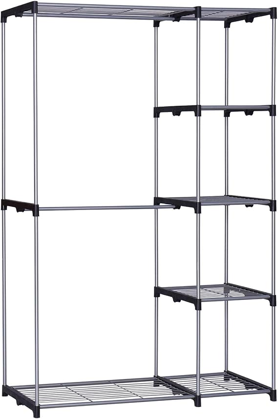 Homebi Freestanding Closet Double Rod Closet Garment Rack Metal Storage