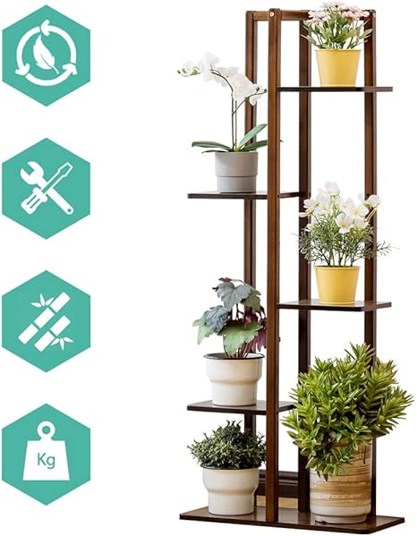 Amazon Co Jp 竹5層7鉢植え植物スタンドラック複数フラワーポットホルダー棚屋内屋外プランターディスプレイ棚ユニットパティオガーデンコーナーバルコニーリビングルーム ホーム キッチン