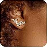 Ear Crawler Stud Earrings for Women Sterling Silver Ear Climber Earrings Cubic Zirconia Small Stud Crawler Earrings