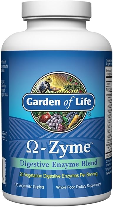 Garden of Life Vegetarian Digestive Supplement - Omega Zyme Enzyme Blend for Digestion, Bloating, Gas, and IBS, 180 Caplets
