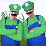 Aomig Super Plumber Costumes 4 Pack Brothers Workman Cosplay Kit Green view 6