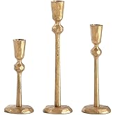 Wenbery Gold Taper Candle Holders Set of 3, Heavy Candlestick Holders Decorative Candle Stand for Table Centerpiece, Cast Iron Candle Stick Holder Decor