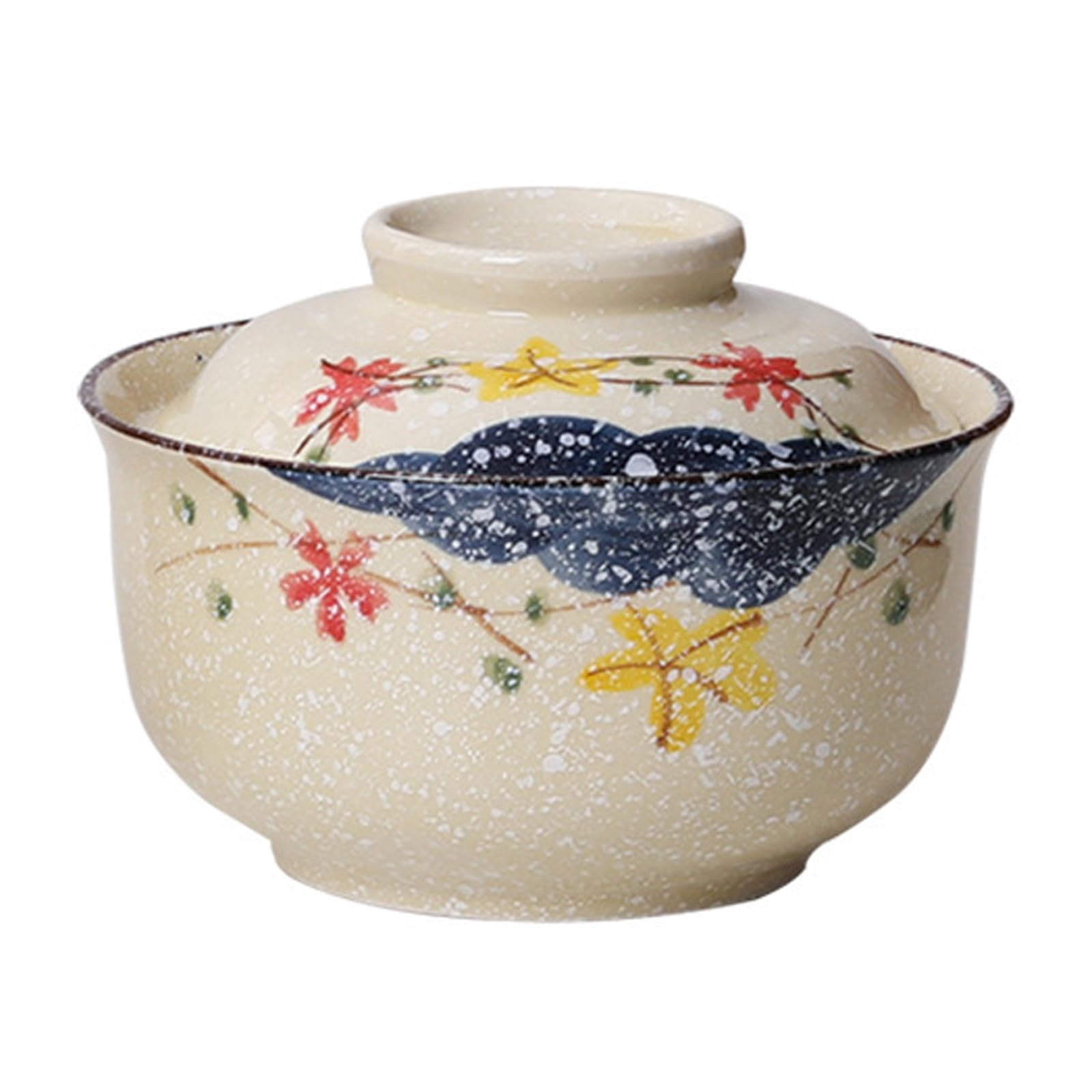 Ramen Bowl, Ceramic Ramen Bowl Set with Lid, 800 ml Soup Bowls, Pho, Japanese Vintage Ramen Bowl for Cereals, Soup, Asian Tableware, Microwave and Dishwasher Safe