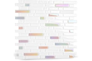 Lovdeco Glass Strip Mosaic Tiles, White Crystal Glass Backsplash for Kitchen Bathroom Shower Wall, Polished, 5 PCS, 4.8 SQ.FT.