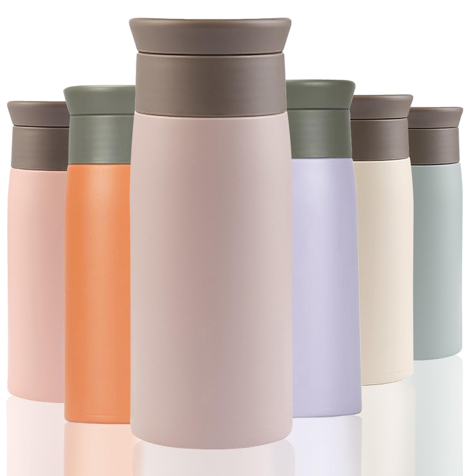 Thermal Flask for Hot Drink, 350ml Coffee Cup Travel Mug, Insulated Travel Coffee Mug, Stainless Steel Water Bottle with Filter, Leak-Proof with Hygienic Drink Opening (Light Grey)