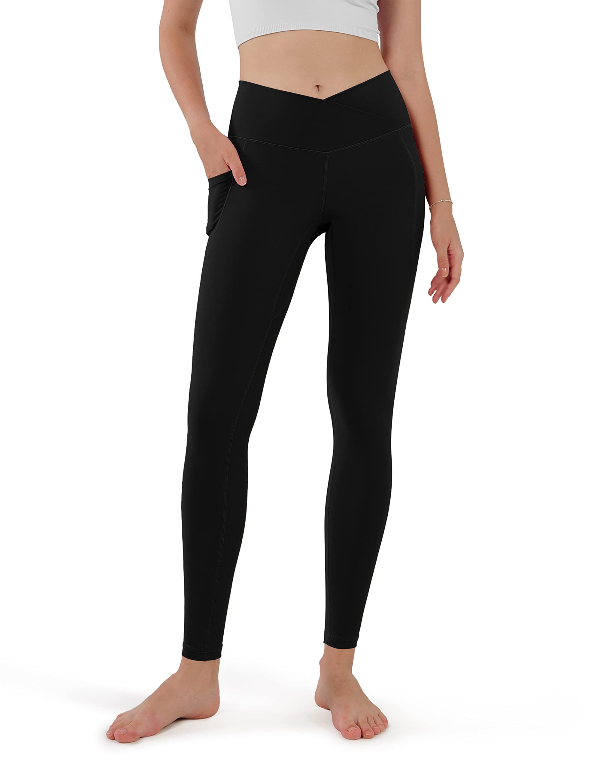 ODODOS Cross Waist Yoga Leggings, Non See-Through