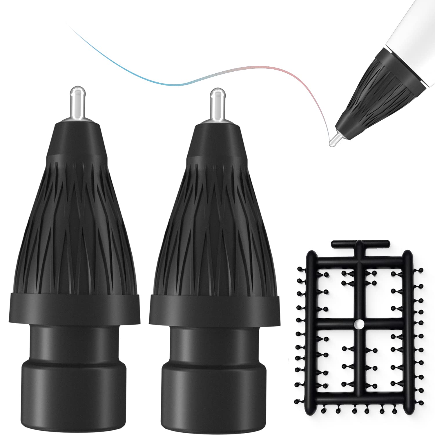 Pen Like Stylus Tips fits for Apple Pencil Pro 2nd 1st Gen iPad Pro Pencil,2 Pcs Fine Point Apple Pen Tip &54 PcsNoiseless Friction Nib Covers Set,MakeWork Like a Charm,Black