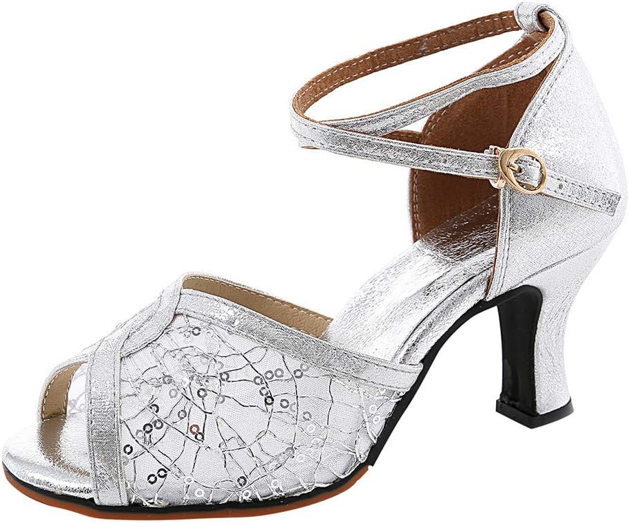 Women's High Heel Modern Jazz Rumba Waltz Prom Ballroom Latin Dance Ladies Cross Strap Buckle Shoes Sandals (7.5 cm Heels) Size 3 4 5 6 UK