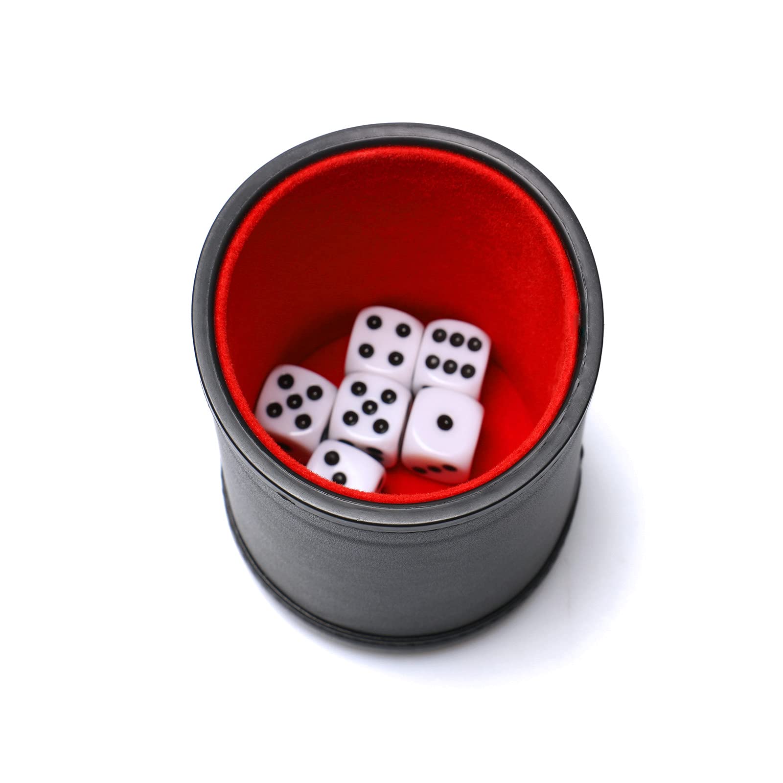 Felt Lined PU Leather Dice Cup Set with 6 Dot Dices (Black, Pack of 1)