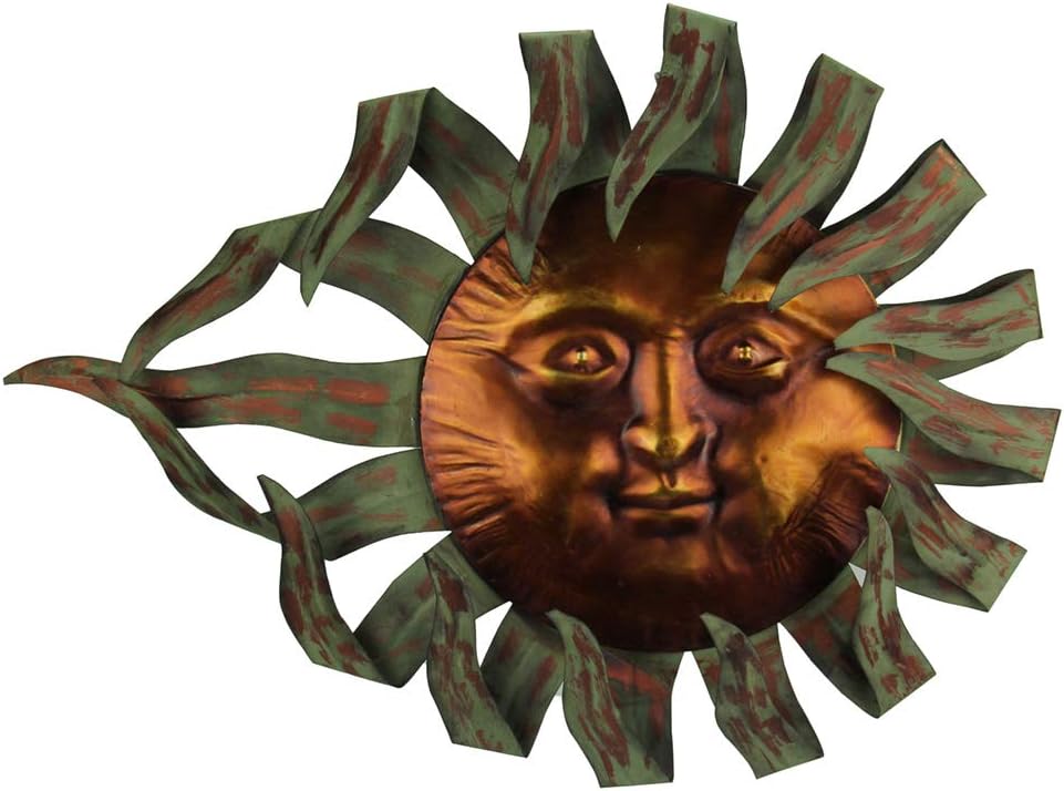 Zeckos Two Tone Metal Celestial Sun Wall Sculpture