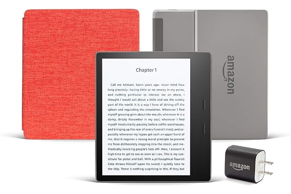Kindle Oasis Essentials Bundle including Kindle Oasis (Graphite, Ad-Supported), Amazon Fabric Cover, and Power Adapter