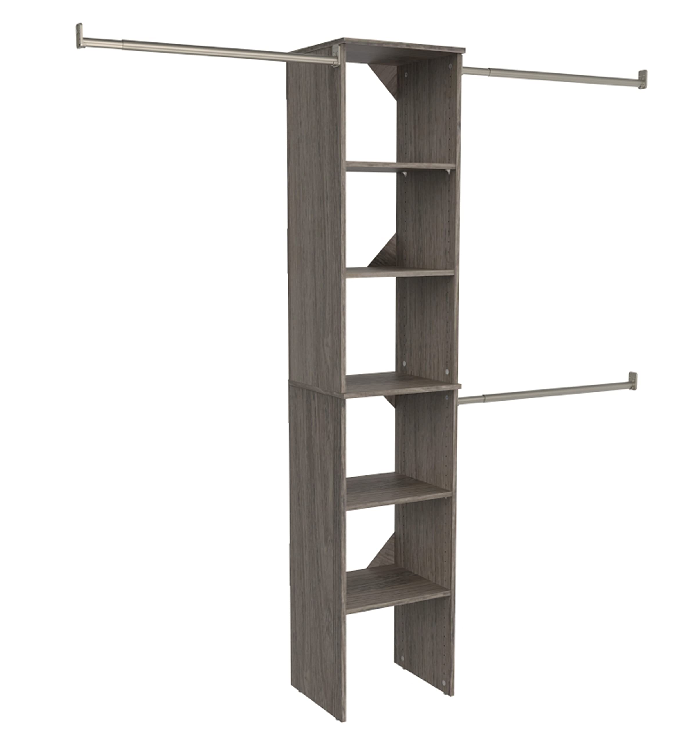 Photo 1 of ClosetMaid SuiteSymphony Wood Closet Organizer Starter Kit with Tower and 3 Hang Rods, Shelves, Adjustable, Fits Spaces 4 – 9 ft. Wide, Graphite Grey