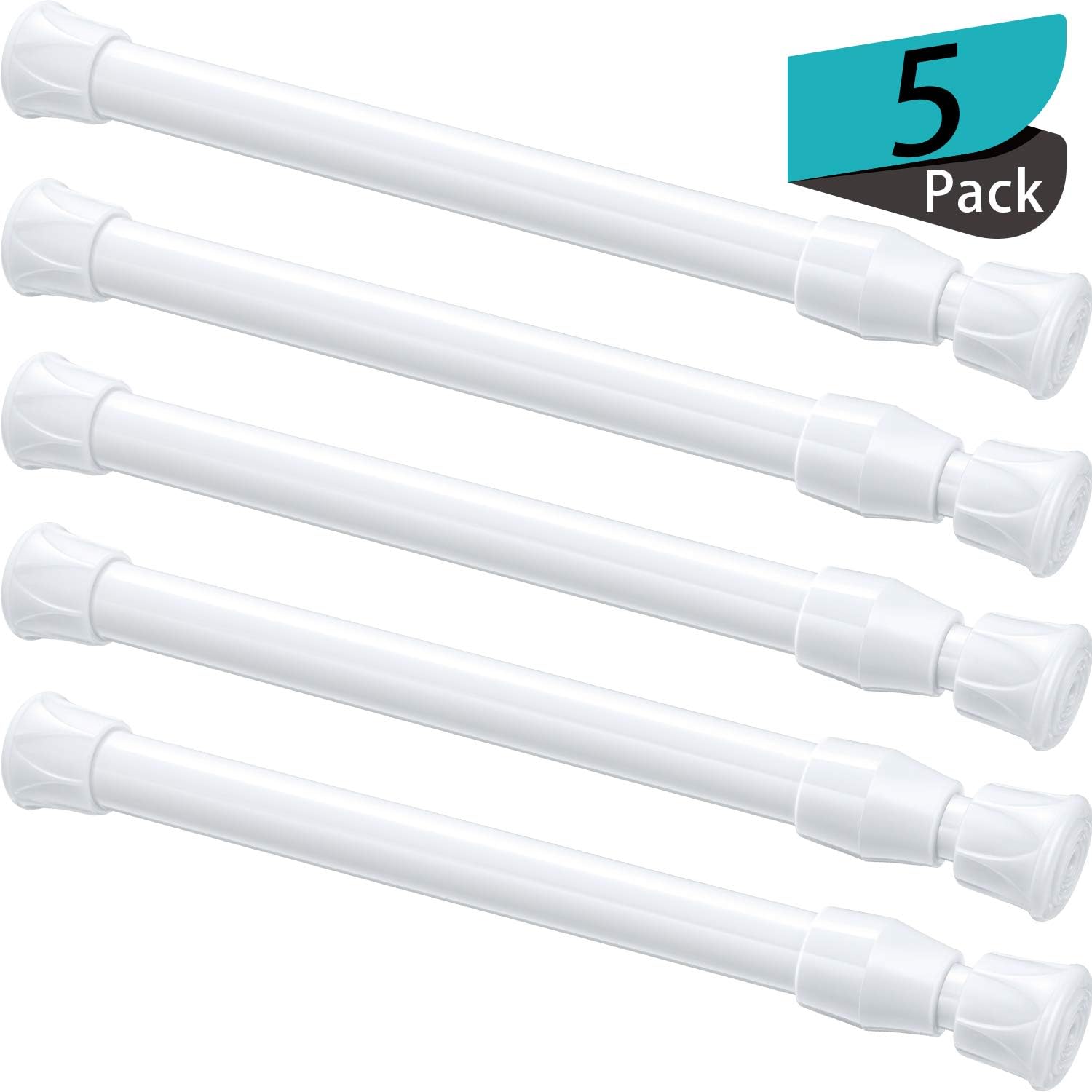 Shappy 5 Pack Cupboard Bars Tensions Rod Spring Curtain Rod for DIY Projects, Extendable Width (7.02 to 10.53 Inches, White)