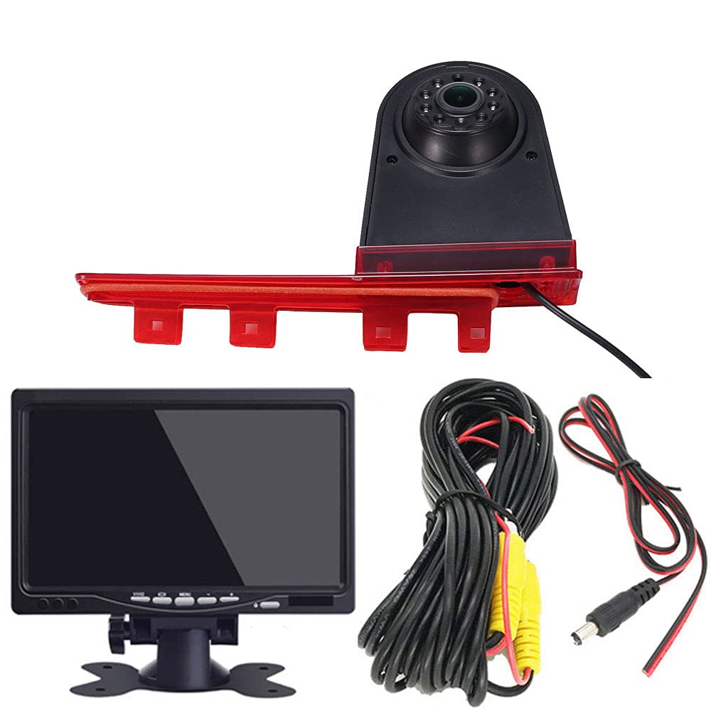 18 mm Lens Reversing Camera + 7 Inch TFT LCD Screen Monitor Brake Light Car Roof Reversing Camera Replacement for T5 Multivan T6 Caravelle Tailgate High Roof 3rd Brake Light