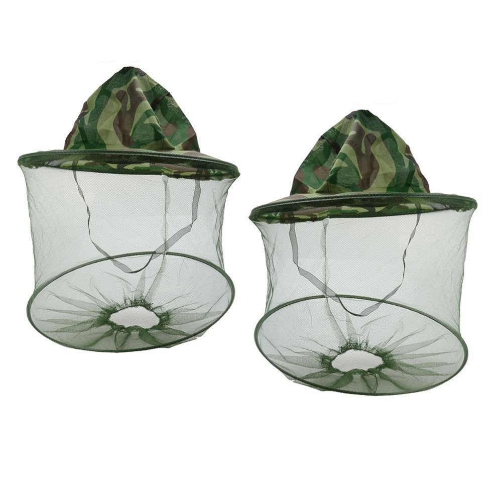 SUNREEK 2 Pack Camouflage Beekeeper Anti-Mosquito Bee Insect Fly Mask Cap Hat with Head Net Mesh Face Protection Outdoor Fishing Equipment