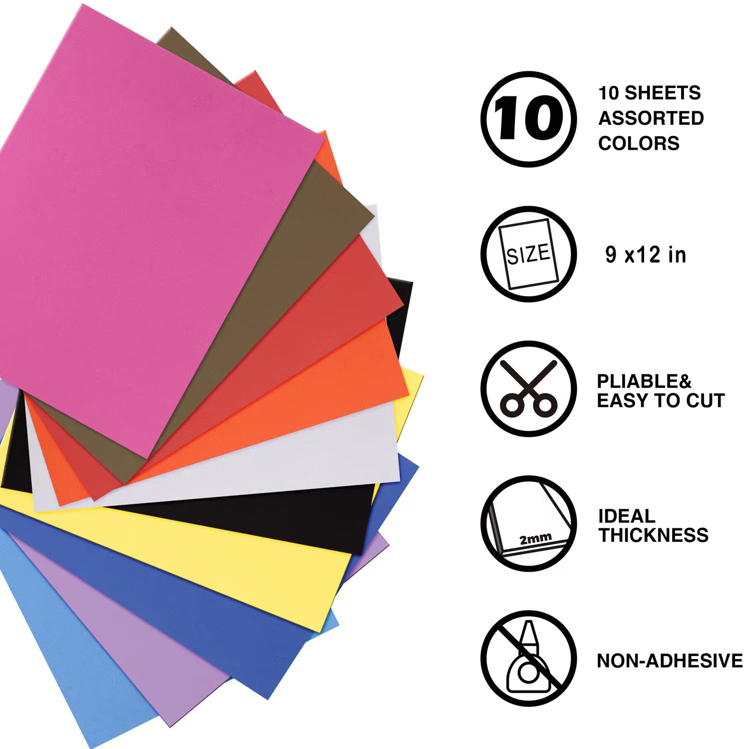MEARCOOH Foam Sheets Crafts 9x12 Inch 10 Colors 2mm Eva Color Craft Foam Paper for Crafts Project Preschoolers Classroom Scrapbooking DIY Cosplay(10 Sheets)