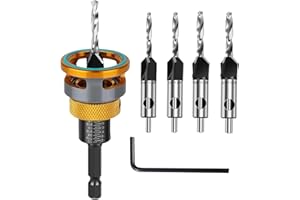WILDBOSSY Countersink Drill Bit Set with Depth Stop 4PCS, HCS Four Blades Countersink Bits with Adjustable Depth Stop and L Shape Wrench, Wood Countersink Bit Set for Wood, Plastic, Woodworking