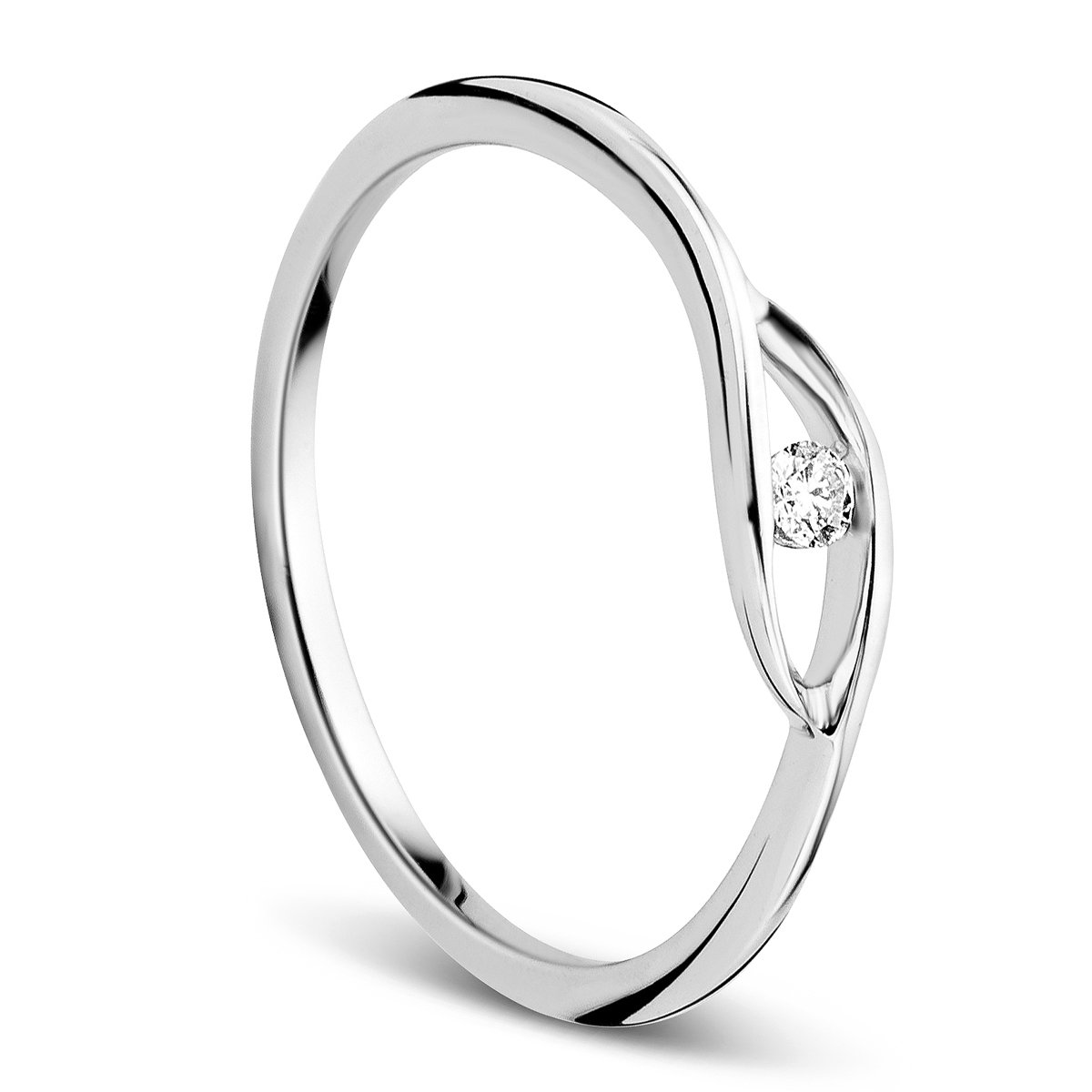 OROVI White Gold Ring for Women with a Diamond in 9 Carat Gold, Hypoallergenic Ring - Handmade Engagement Rings with jewellery box