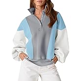 Fisoew Womens Color Block Sweatshirt Casual Long Sleeve Henley Neck Button Loose Pullover Tops