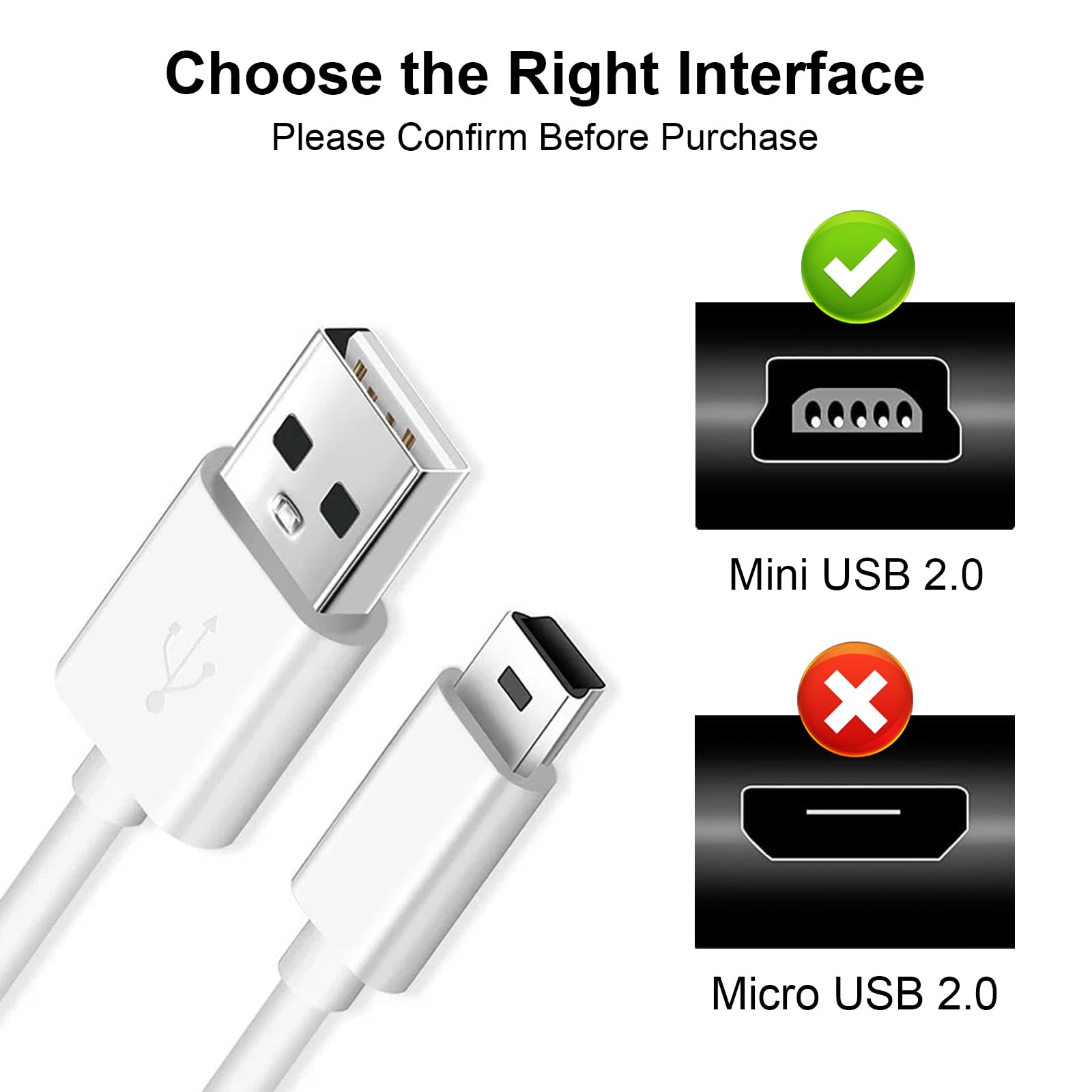(2 Pack) Mini USB Charger and Data Cable for Texas Instruments Calculators TI-84 Plus CE Graphing Calculator, TI-Nspire CX/CX CAS, TI-84 Plus CE Color/C Silver, TI 89 Titanium (White)