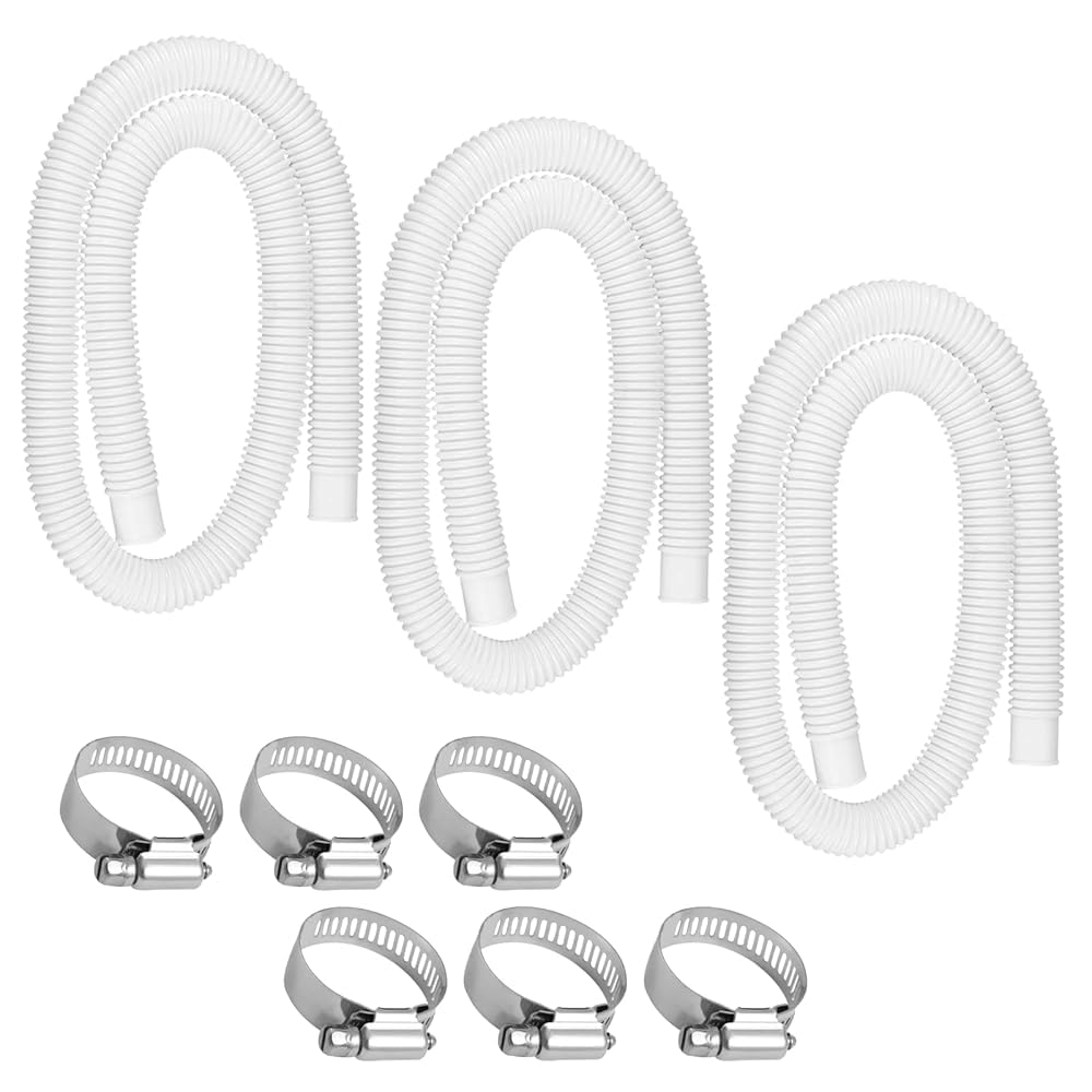 Photo 1 of 1.5" x 59" Pool Hoses - Skimmer Pool Hose for In tex Cole man Summer Waves Soft Sided Surface Skimmer Pool Pump Filter, Pump Hoses Tubes for Above Ground Pool Sand Filter, 3 Pack 6 Hose Clamps