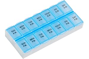 EZY DOSE Weekly (7-Day) AM/PM Daily Pill Case, Medicine Planner, Vitamin Organizer, Fish Oil Holder, Supplements Container, Medium Compartments, 2 Times a Day, Color May Vary, BPA Free