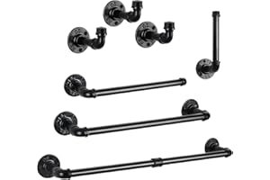MOOACE Bathroom Hardware Set 7 Pieces, Industrial Pipe Bath Towel Bar Set, Heavy Duty Wall Mounted Farmhouse Towel Rack Set Include 2 Towel Bars, 2 Toilet Paper Holders and 3 Robe Hooks