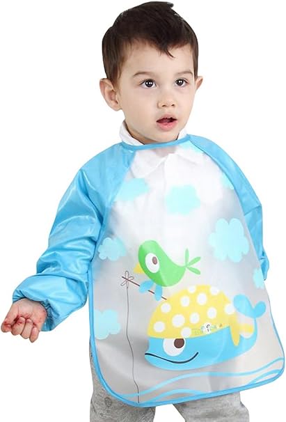 Happy Cherry Blouse De Peinture Enfant Tablier De Cuisine Manches Longues Etanche Anti Usure Bavoir Repas Fille Garcon 1 2 3 4 Ans Bleu Oiseau Poisson Amazon Fr Bebes Puericulture
