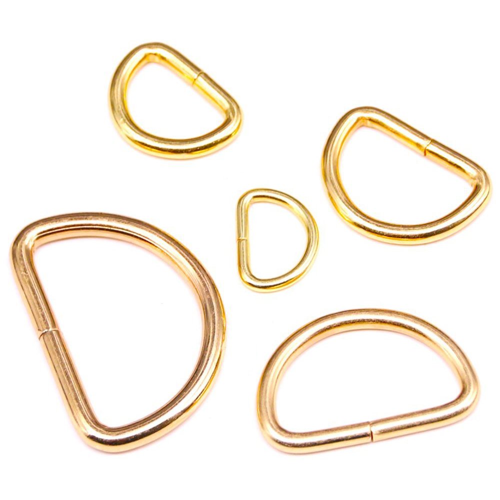 Swpeet 50Pcs 5 Sizes 1/2" 3/4" 1" 5/4" 5/8" Multi-Purpose Metal D Ring Semi-Circular D Ring for Belts Hardware Bags Hand DIY (Gold)