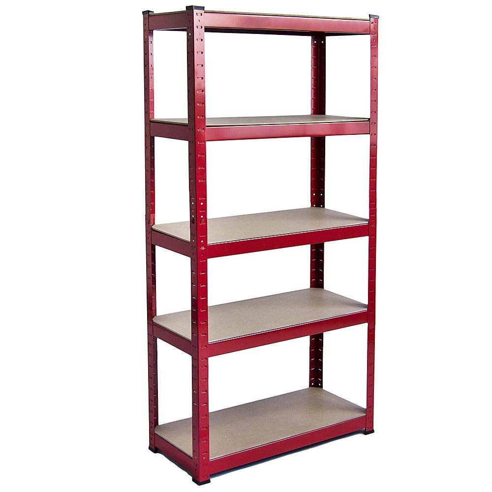 Home Vida 5 Tier Red Heavy Duty Adjustable Steel Garage Shelving Unit (H) 1800mm (W) 900mm - 875kg Weight Capacity