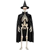 Bigmeta 12 Foot Skeleton Outfits for Halloween Outdoor Decorations | Includes Velvet Cape, Witch Hat & Bow Tie, Giant Skeleton Costume with Windproof Tie Straps, Halloween Yard Decor Accessories