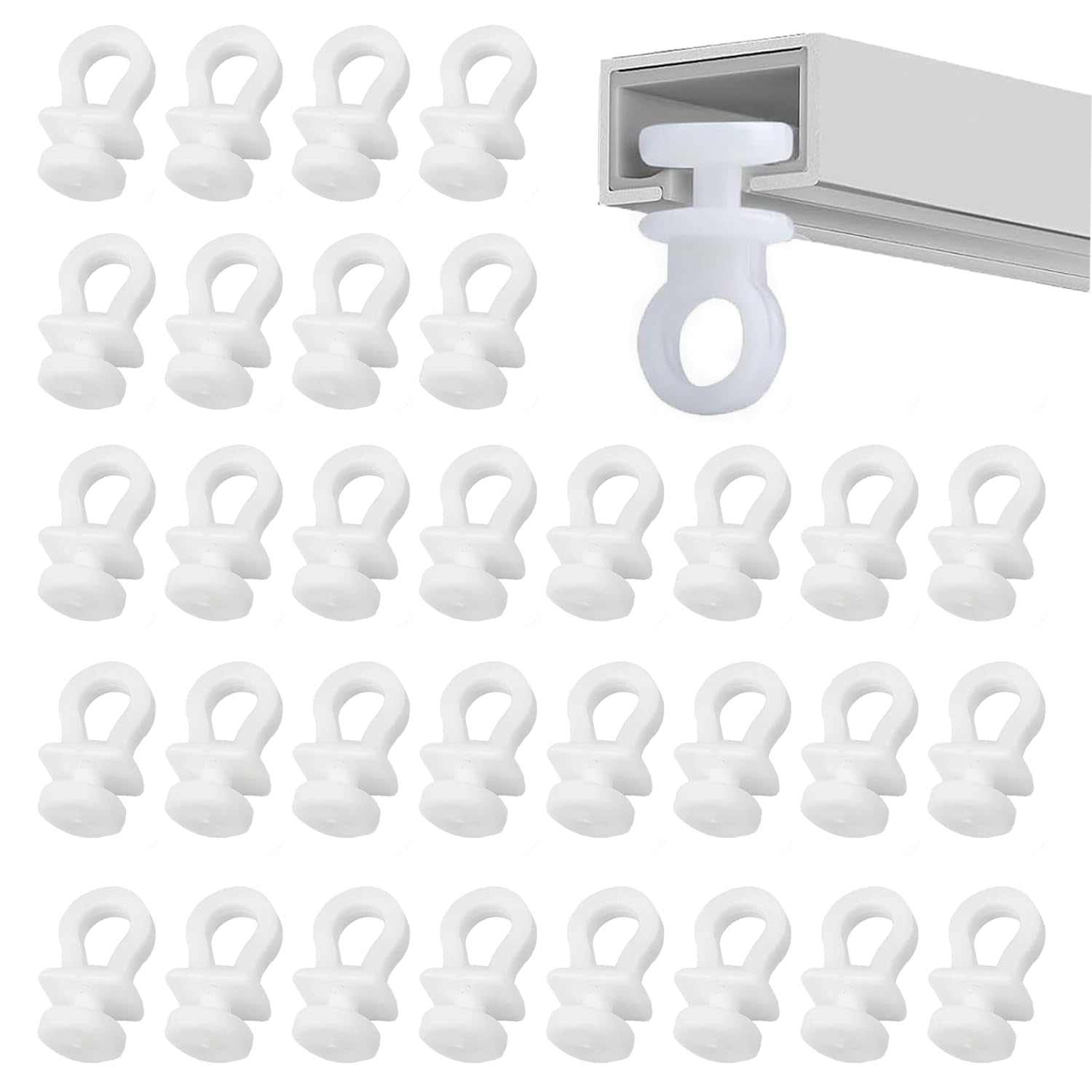 QZVCGSTA 100 Pcs Curtain Hooks Gliders Rollers White Curtain Hooks Plastic Curtain Track Glider Hook Rollers Durable Rust-Free for Window Curtains