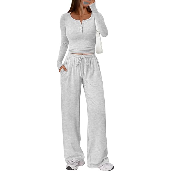 Women's Fall Two Piece Outfits Track Suits Long Sleeve Crop Tops Tee Shirts Wide Leg Pants Matching Sets Business Pants Suit for Women