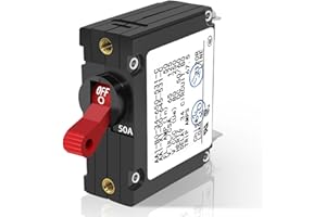 LENKRAD A Series Red Toggle AC/DC Single Pole 50A Boat Magnetic Circuit Breaker - 50 Amp Protects Low Power Devices for Yachts, Motorhomes, Campers and Caravans