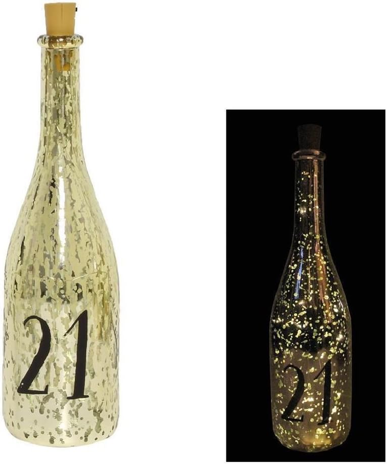 Gold Crackle Glaze Battery Light Up Bottle With Number - 21St Birthday Gift