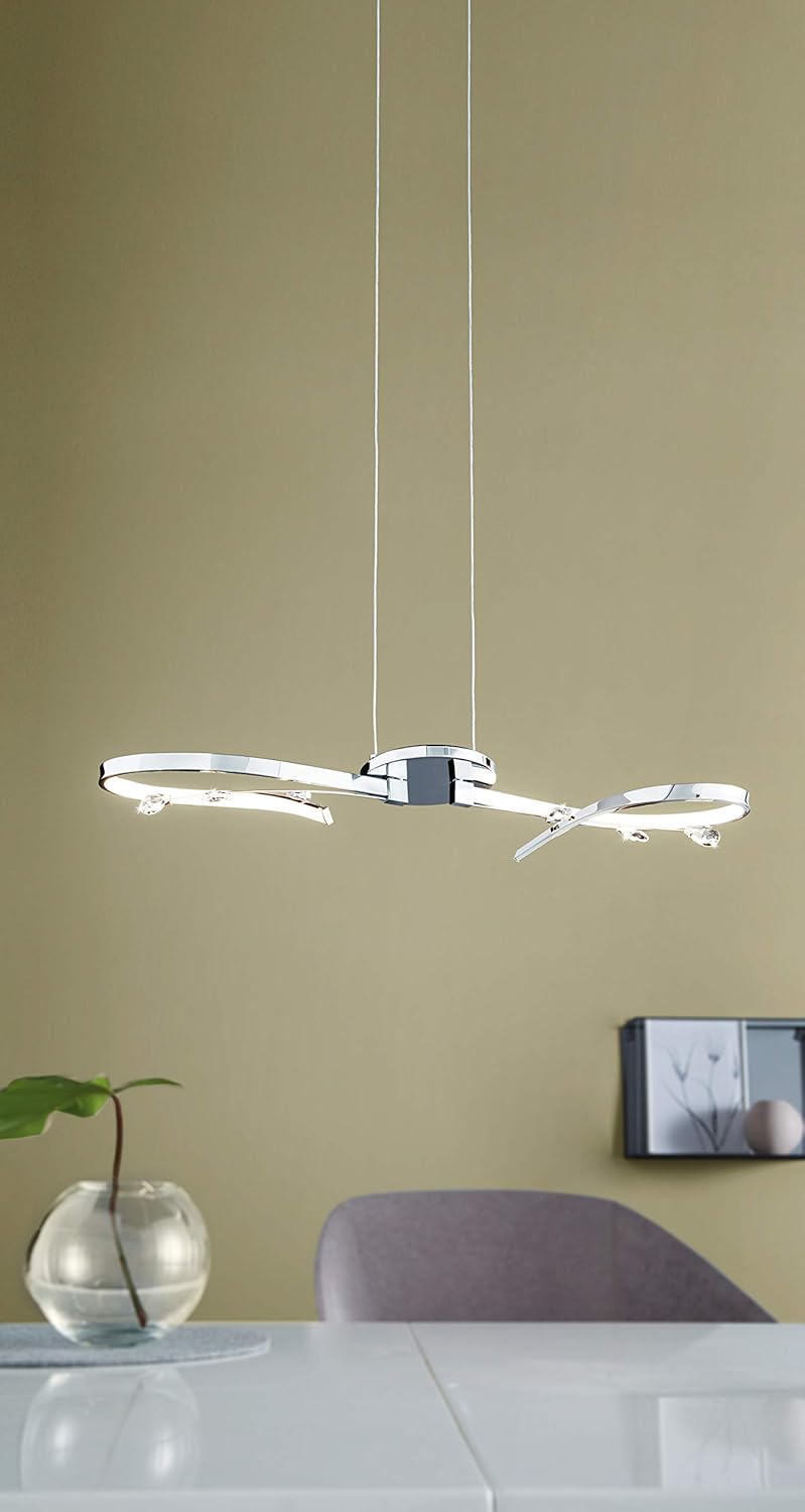 EGLO Vallemare 1 LED Pendant Light 2 Bulbs Classic Hanging Lamp Made of Metal in Chrome, Plastic in White, Crystal - Image 4