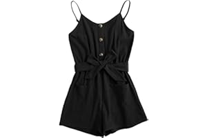 GAMISOTE Girls Romper Strappy Sleeveless Button Tie Front Jumpsuit With Pockets