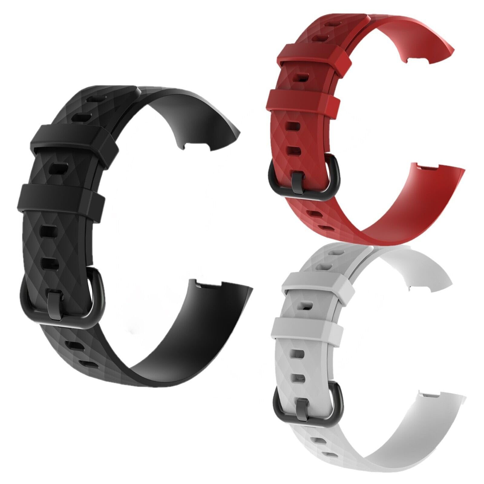 Panda Bobo Strap Compatible for Fitbit Charge 3/Fitbit Charge 4, Adjustable Classic Replacement Silicon Wristband (Large, Pack B - 3 Straps)