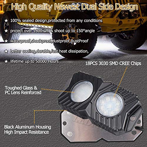 LEDMIRCY LED Rock Lights White Kit for JEEP Off Road Trucks ATV UTV Boat SUV RZR 12Pods Underglow Waterproof Light 12V-18W Trail Rig Lights Underbody Glow Shockproof Lights (12PCS-White） - Thumbnail 2