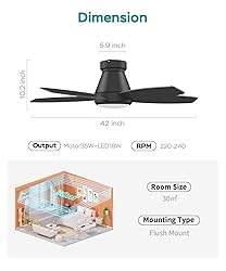 AQUBT Ceiling Fans with Lights, 42 inch Ceiling