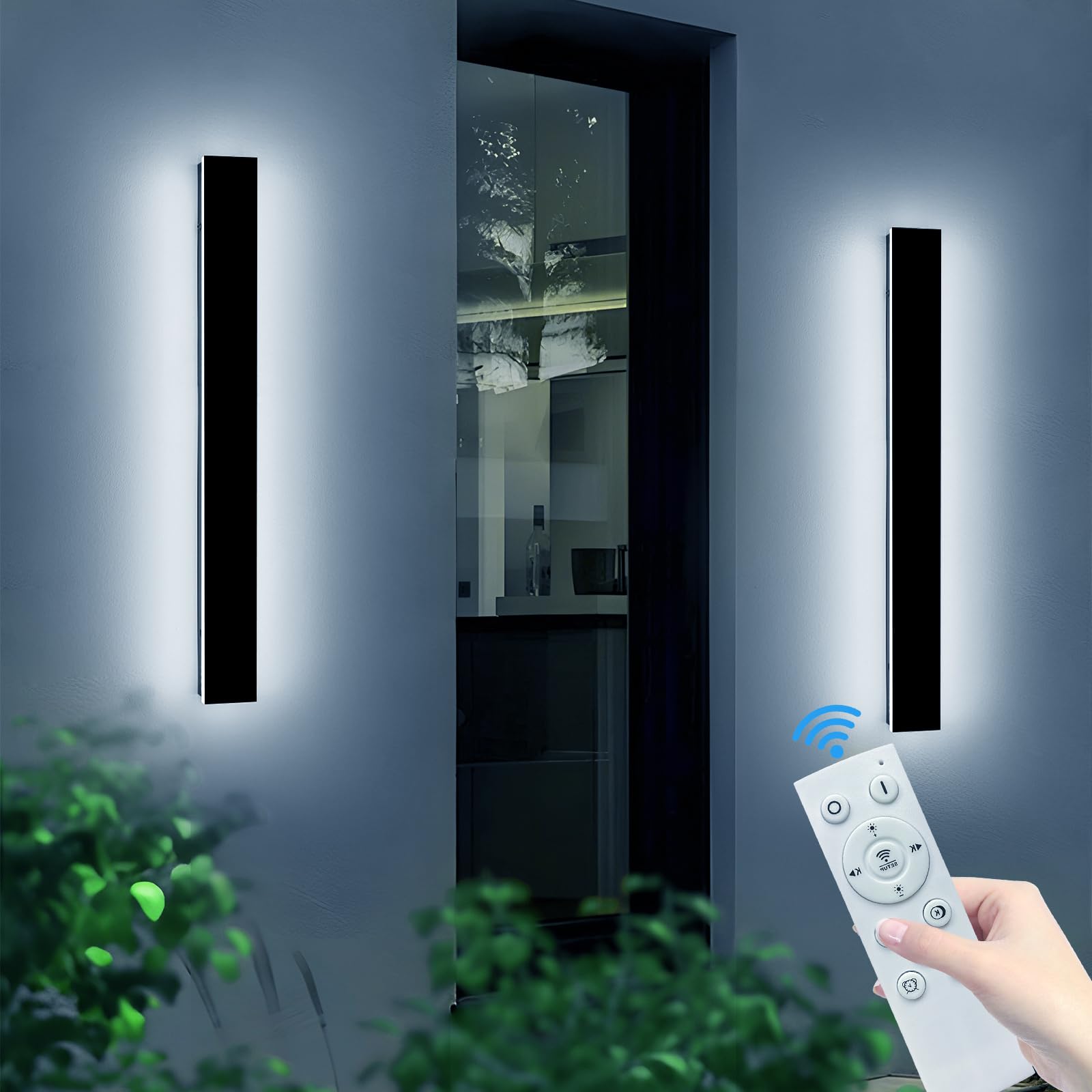 Photo 1 of 2 Pack Outdoor Wall Light Fixture, 39.3inch Modern Wall Sconce, IP65 Waterproof Dimmable 3000K-6000K with Remote Control, Outside Porch Lighting for Fence, Patio, Yard, Garage
