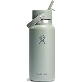 Hydro Flask Water Bottle - Insulated Stainless Steel - Wide Mouth Flex Straw Lid, Non Spill, Leakproof and Refillable in 32 Oz Tonal Agave