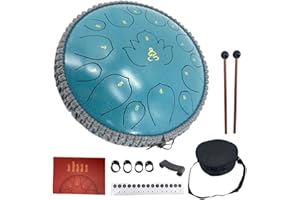 YoungMonic Steel Tongue Drum 13 Inches 15 Notes D Major Steel Drums Rain Chimes for Outside Percussion Instrument with Drum Mallets and Carry Bag